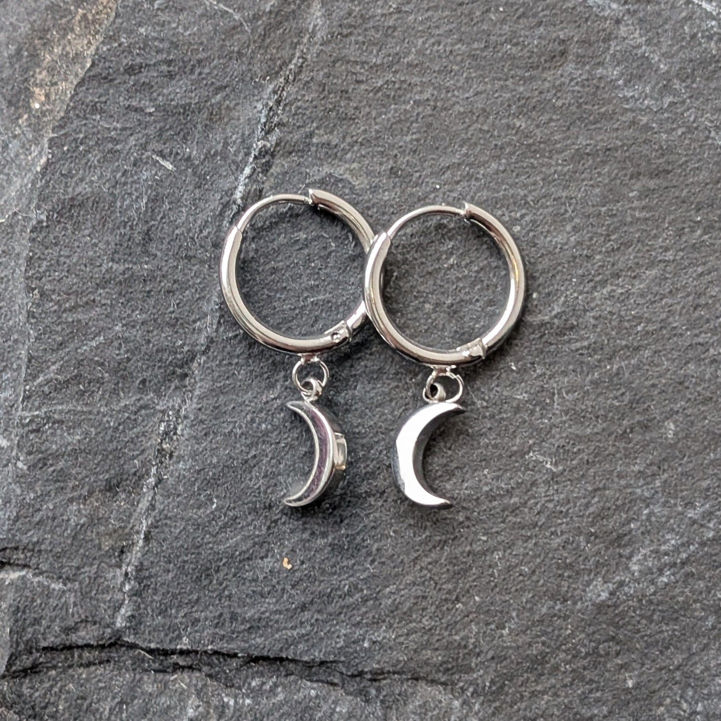 Lomina Jewellery Silver Moon Charm Hoop Earrings