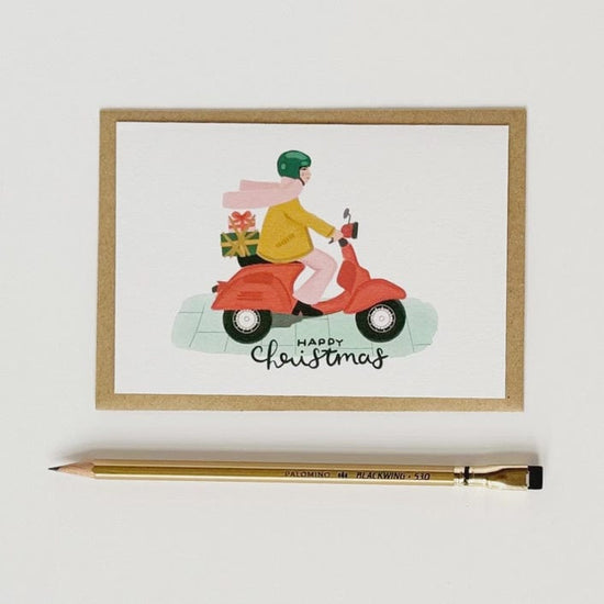 Lomond Paper Co Gifts Lomond Paper Co Moped "Happy Christmas" Christmas Card