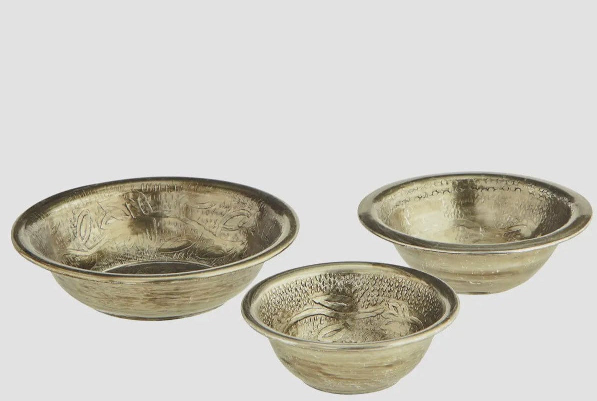 Madam Stoltz Homewares Madam Stoltz Hand Hammered Aluminium Bowls (Set of 3)