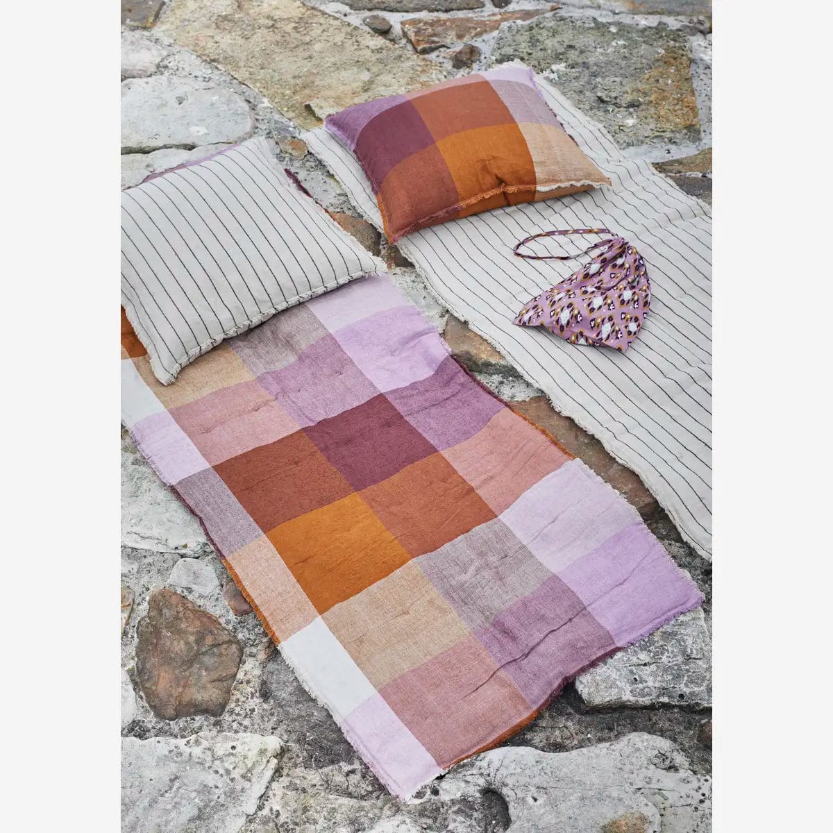 Madam Stoltz Homewares Madam Stoltz Linen Cushion Cover Orange/Lilac