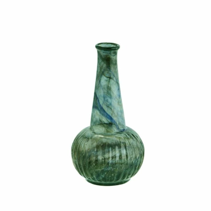 Madam Stoltz Homewares Madam Stoltz Recycled Glass Vase Green Marbled