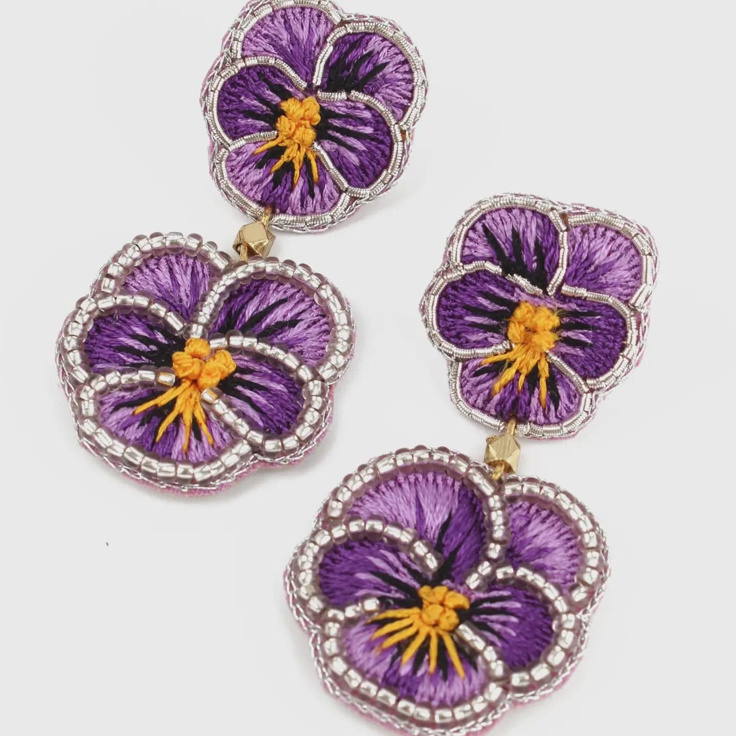 My Doris Jewellery My Doris Double Purple Pansy Beaded Flower Earrings