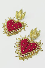 My Doris Jewellery My Doris Sacred Heart Burgundy Velvet Earrings