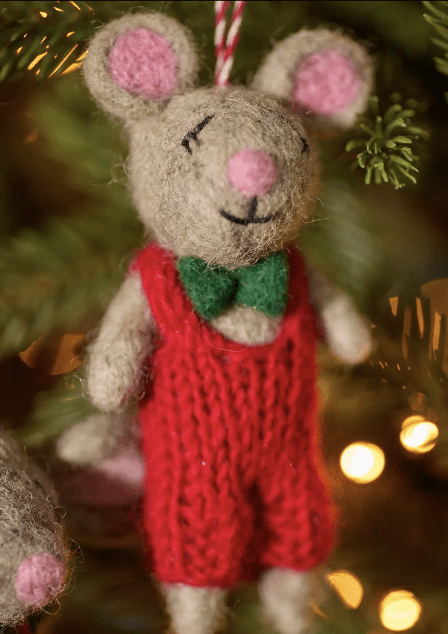 Namaste Homewares Bow Tie Felt Christmas Mice Ornaments