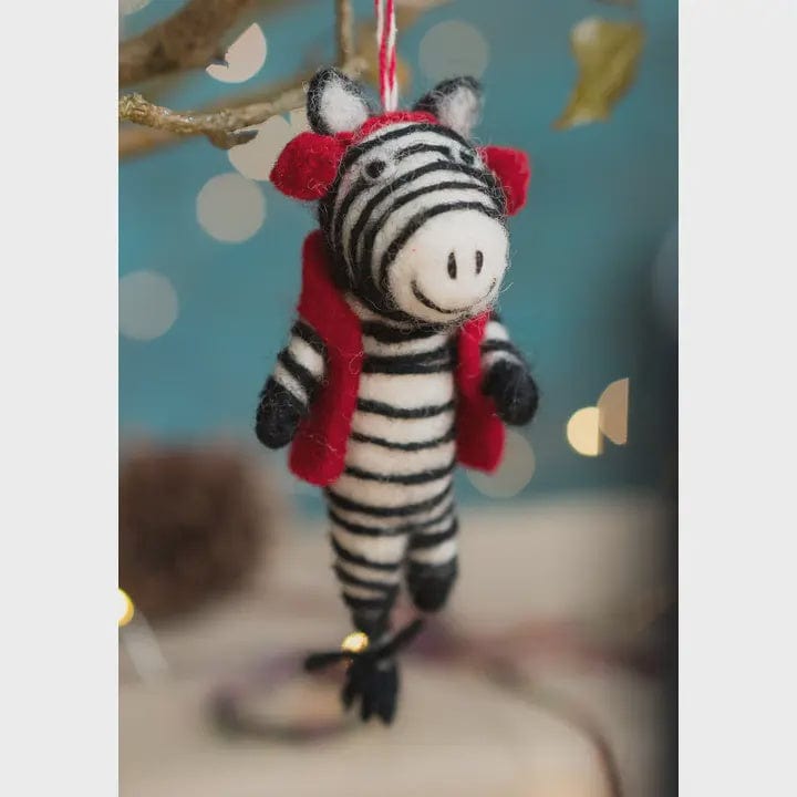 Namaste Homewares Felt Zebra in Earmuffs Ornament