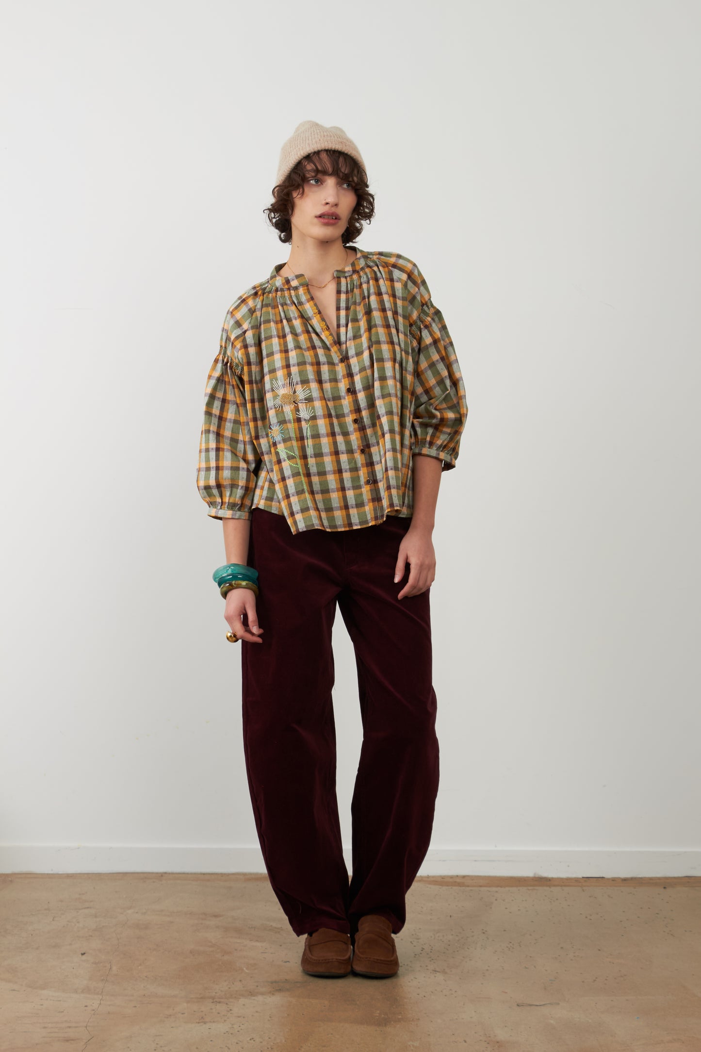 Orfeo Daniele Top Green Chocolate Check