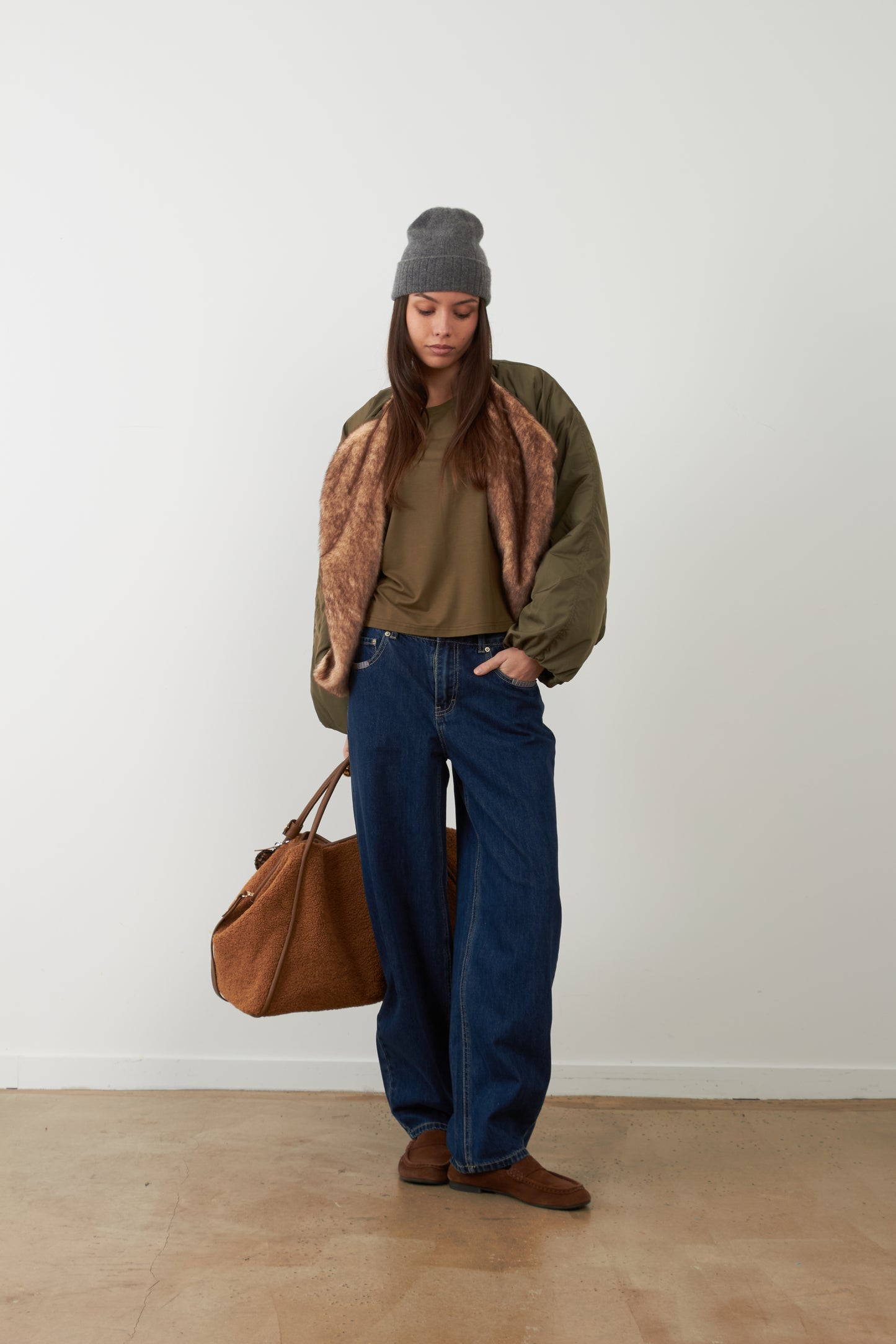 Orfeo Janice Jacket with Faux Fur Collar Khaki