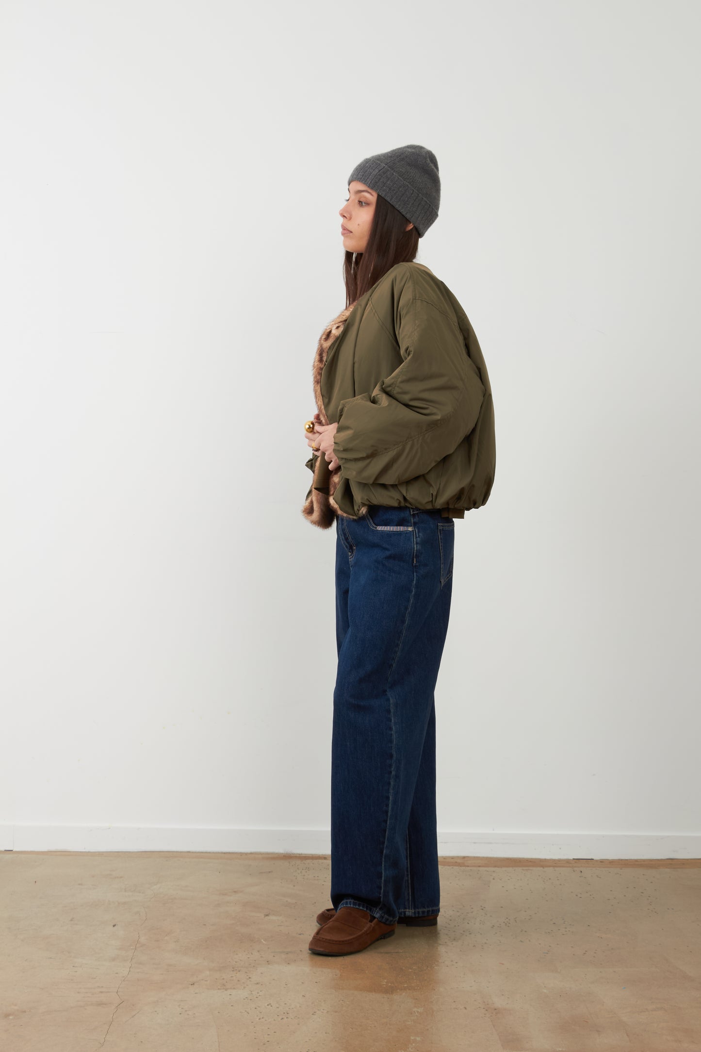 Orfeo Janice Jacket with Faux Fur Collar Khaki