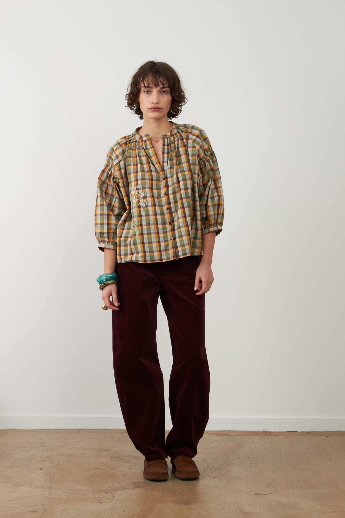 Orfeo Daniele Top Green Chocolate Check