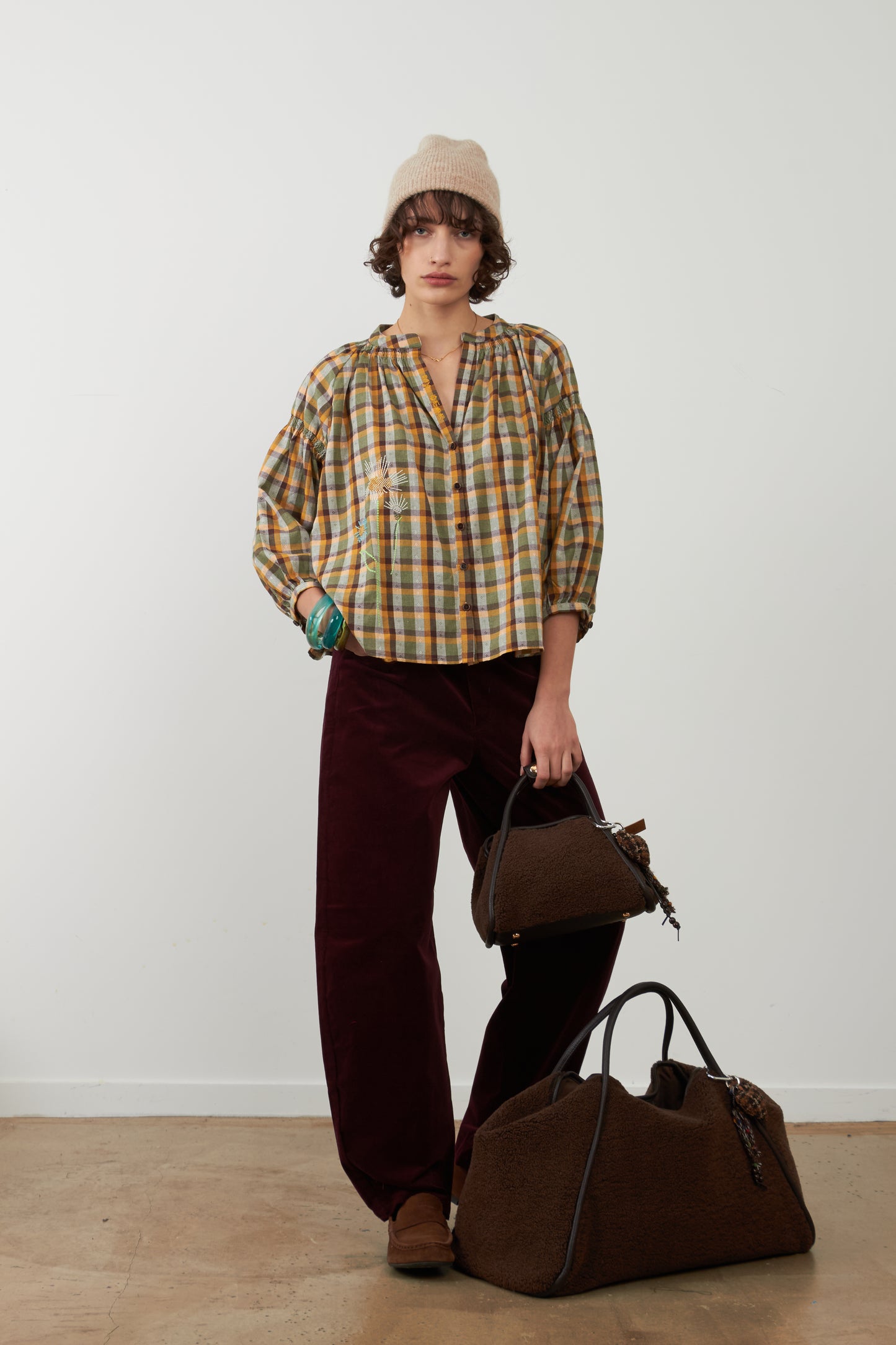 Orfeo Daniele Top Green Chocolate Check