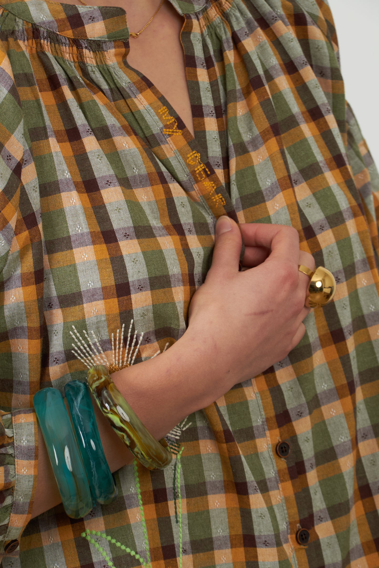 Orfeo Daniele Top Green Chocolate Check