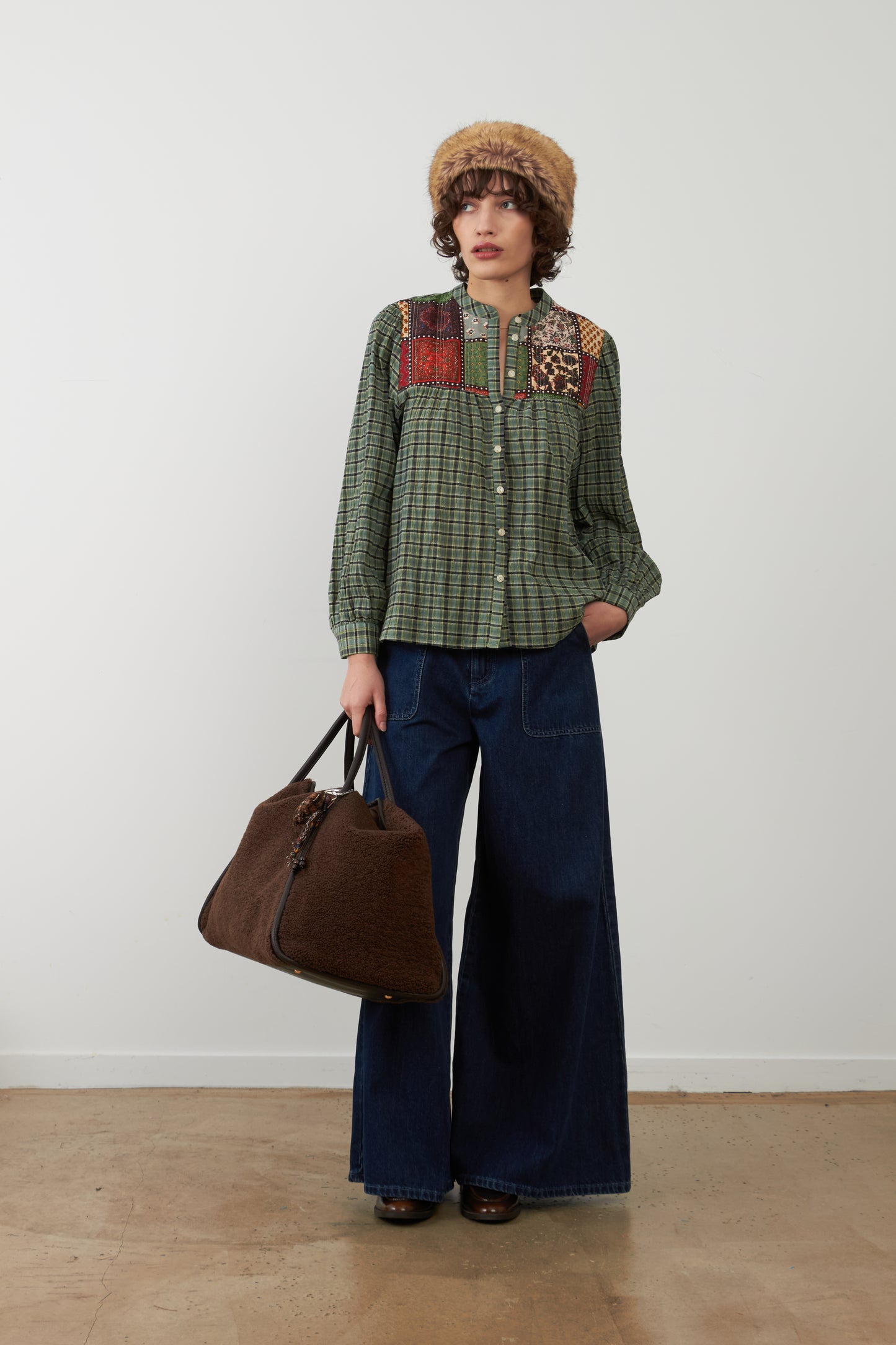 Orfeo Nolan Top Blue Check Patchwork