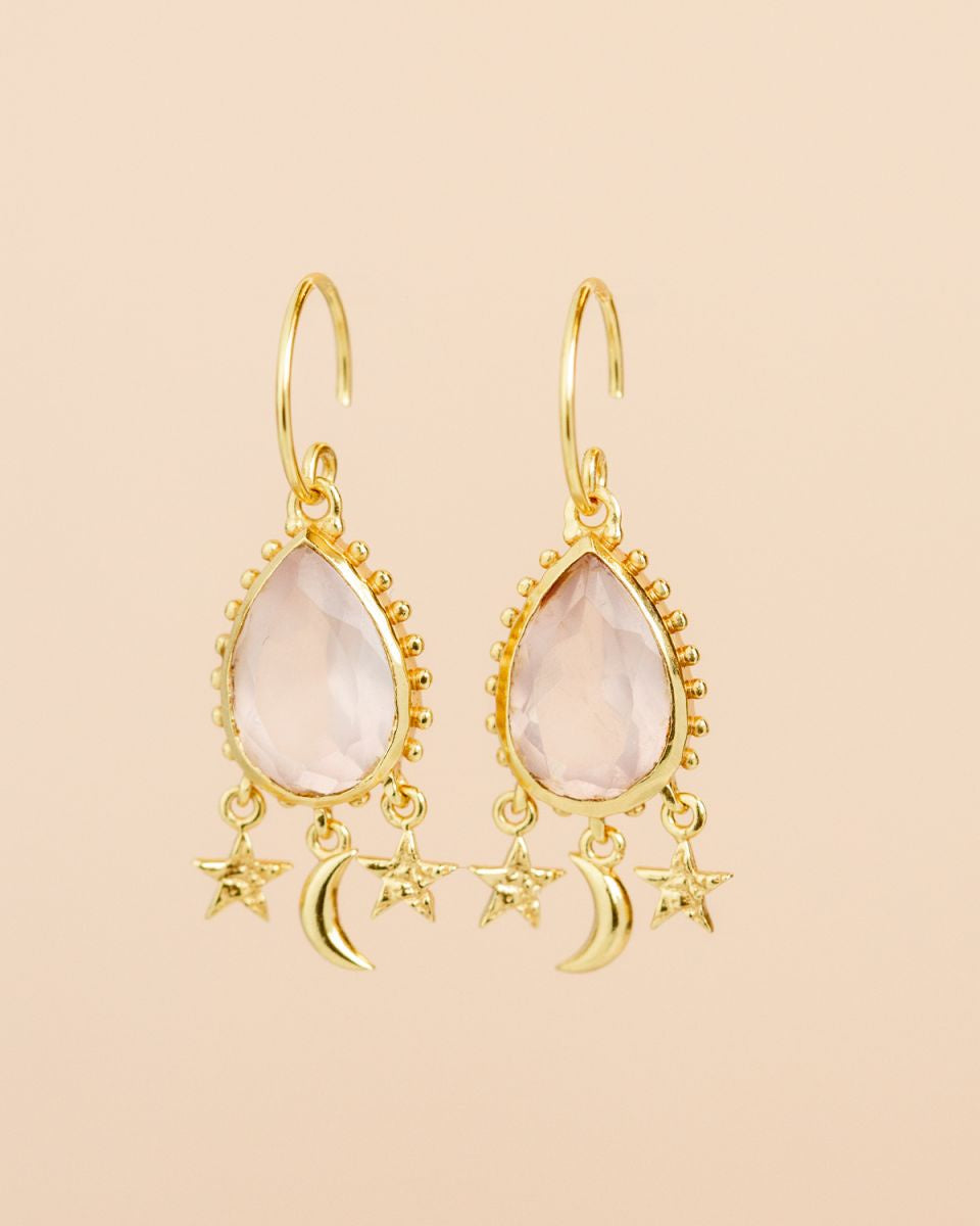 muja juma Mira Gold Earrings Rose Quartz - Precious Sparkle