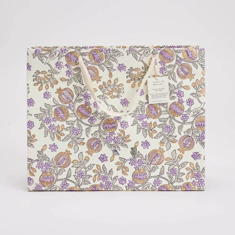 Paper Mirchi Gifts Paper Mirchi Hand Block Printed Large Gift Bag Lavender