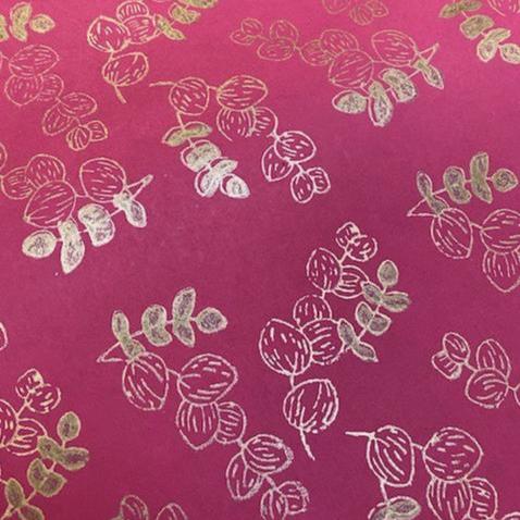 Paper Mirchi Gifts Paper Mirchi Hand Blocked Wrapping Paper Pink Eucalyptus