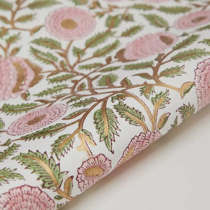 Paper Mirchi Homewares Paper Mirchi Block Printed Wrapping Paper Marigold Glitz Blush