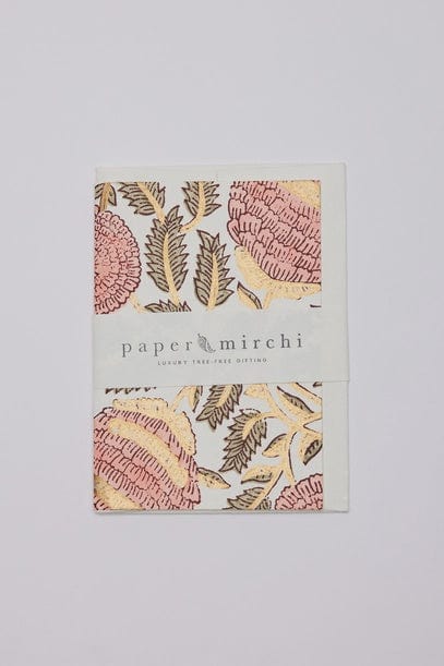 Paper Mirchi Homewares Paper Mirchi Card Hand Block Printed Marigold Glitz Coral