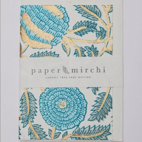 Paper Mirchi Homewares Paper Mirchi Card Hand Block Printed Marigold Glitz Turquoise