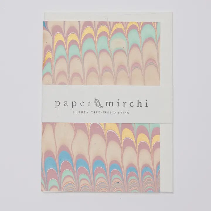 Paper Mirchi Homewares Paper Mirchi Card Hand Marbled Scallops Mint Rose