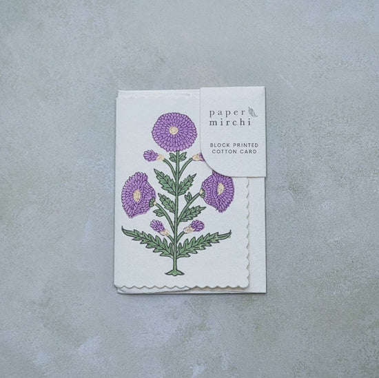 Paper Mirchi Homewares Paper Mirchi Hand Block Printed Greeting Card Genda Lilac