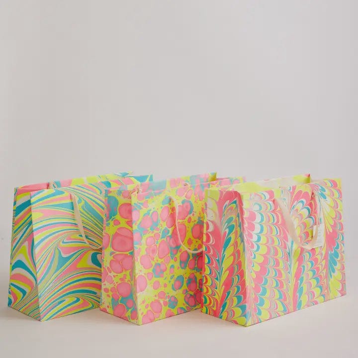 Paper Mirchi Homewares Paper Mirchi Hand Block Printed Large Gift Bag Neon