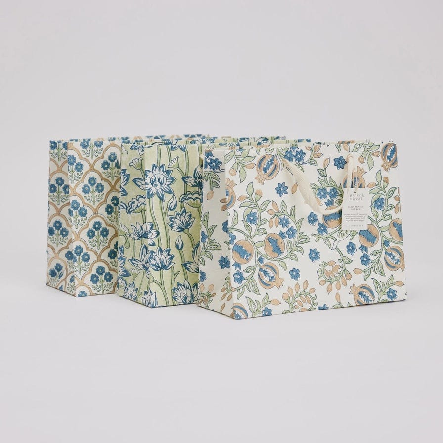 Paper Mirchi Homewares Paper Mirchi Hand Block Printed Medium Gift Bag Indigo