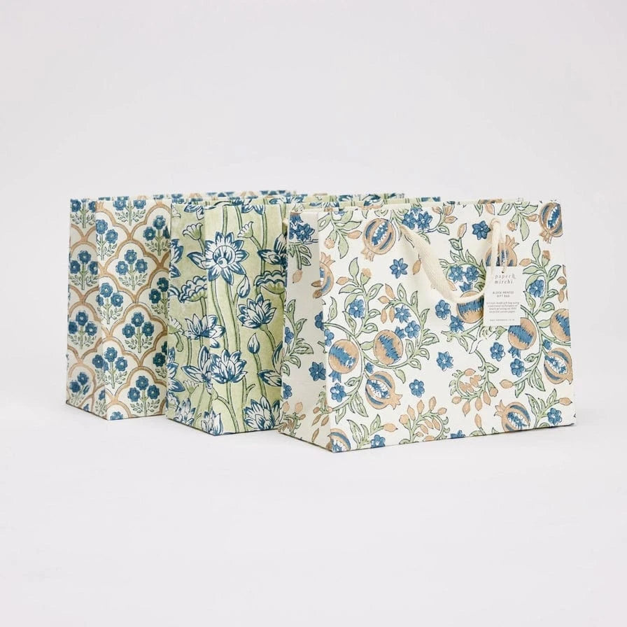 Paper Mirchi Homewares Paper Mirchi Hand Block Printed Medium Gift Bag Indigo