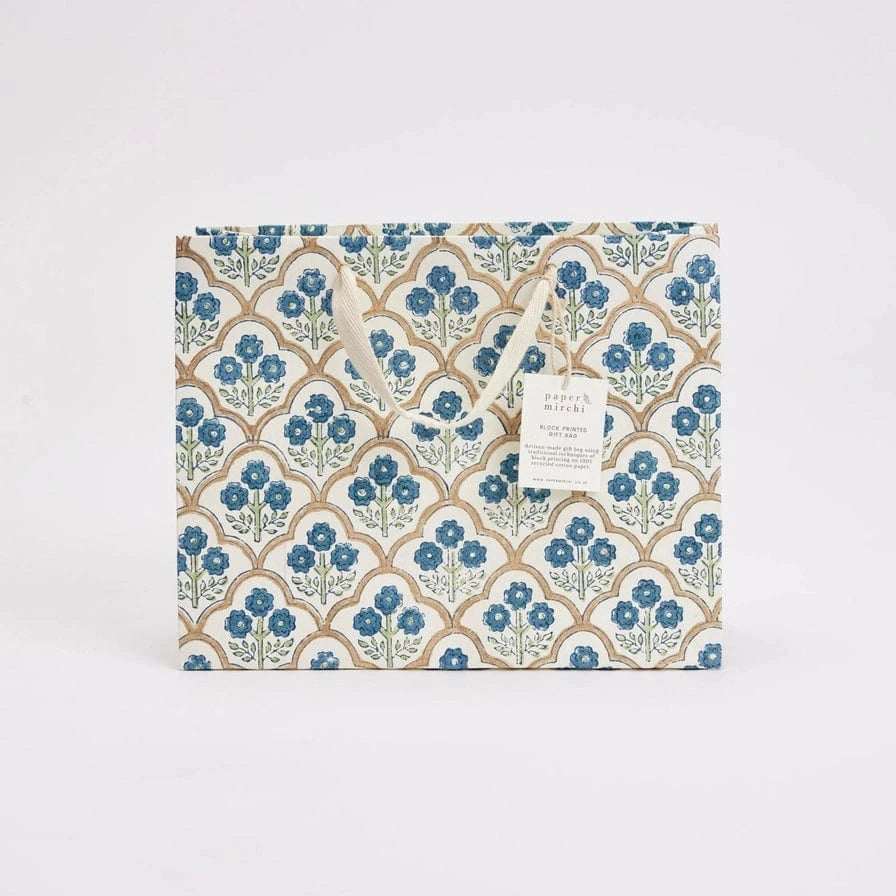 Paper Mirchi Homewares Paper Mirchi Hand Block Printed Medium Gift Bag Indigo
