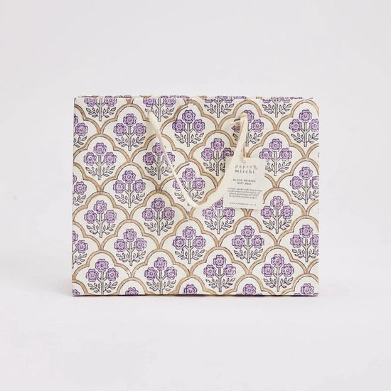 Paper Mirchi Homewares Paper Mirchi Hand Block Printed Medium Gift Bag Lavender