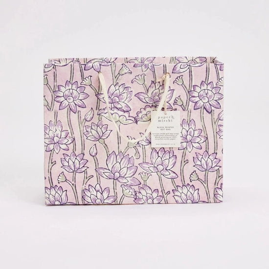 Paper Mirchi Homewares Paper Mirchi Hand Block Printed Medium Gift Bag Lavender