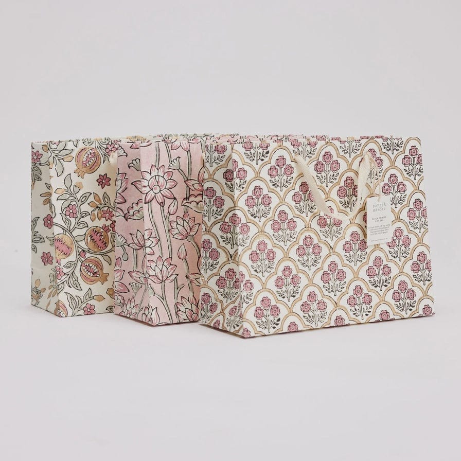 Paper Mirchi Homewares Paper Mirchi Hand Block Printed Medium Gift Bag Pink Earth