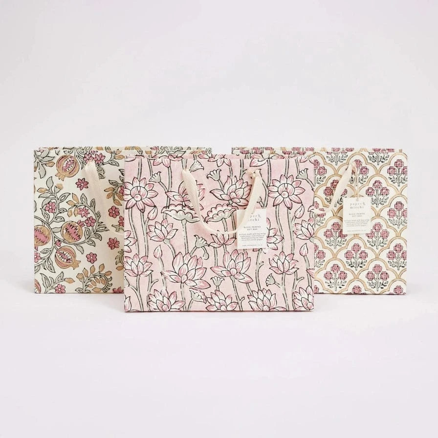 Paper Mirchi Homewares Paper Mirchi Hand Block Printed Medium Gift Bag Pink Earth