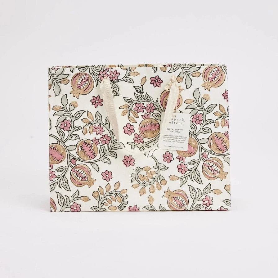 Paper Mirchi Homewares Paper Mirchi Hand Block Printed Medium Gift Bag Pink Earth