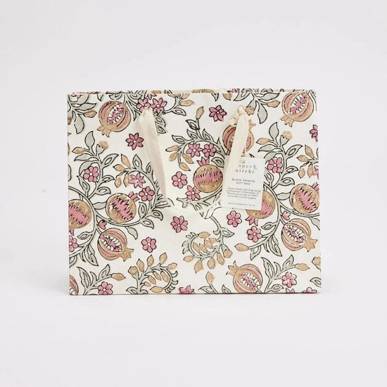 Paper Mirchi Homewares Paper Mirchi Hand Block Printed Medium Gift Bag Pink Earth