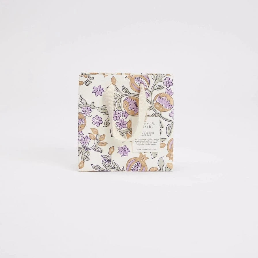 Paper Mirchi Homewares Paper Mirchi Hand Block Printed Small Gift Bag Lavender