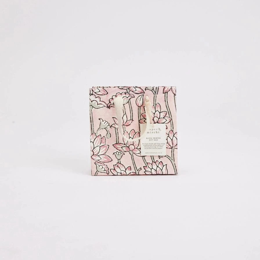 Paper Mirchi Homewares Paper Mirchi Hand Block Printed Small Gift Bag Pink Earth