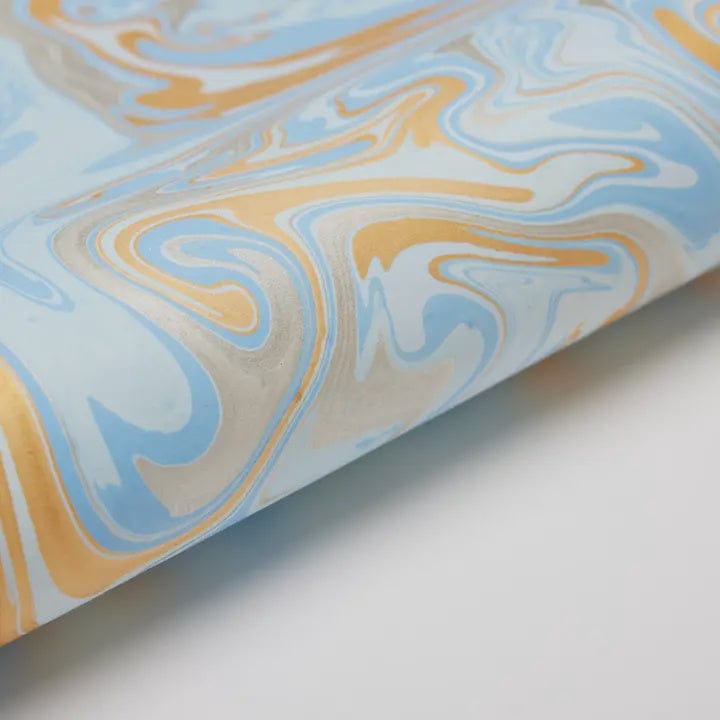 Paper Mirchi Homewares Paper Mirchi Hand Marbled Wrapping Paper Sheet Free Spirit Powder Blue