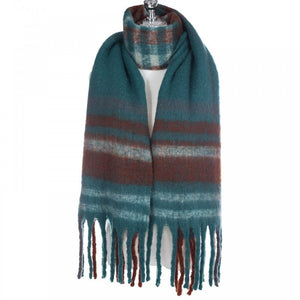 
                
                    Load image into Gallery viewer, Park Lane Accessories Park Lane Fluffy Teal Check Scarf
                
            