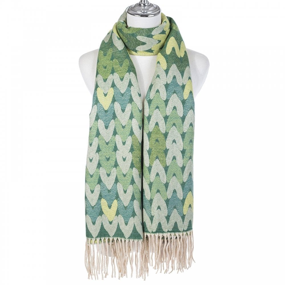 Park Lane Accessories Park Lane Green Woven Heart Scarf