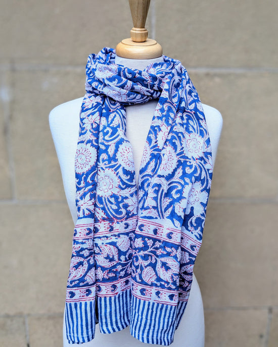 precious sparkle Accessories Blue & Red Floral Block Print Scarf Sarong