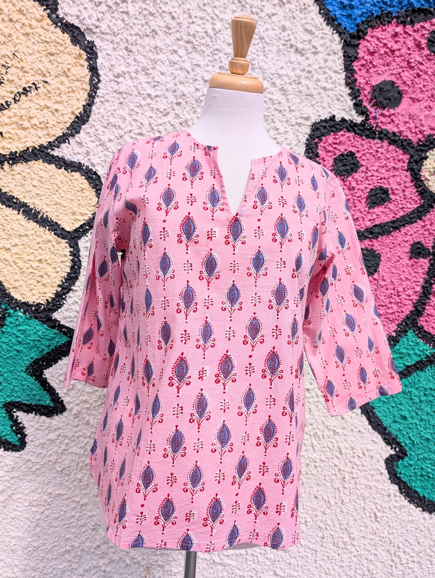 precious sparkle Fashion Pink Blue Motif Block Print Cotton Blouse