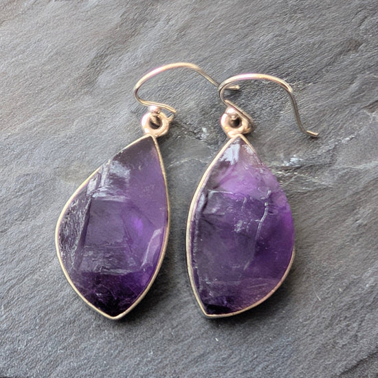 precious sparkle Jewellery Amethyst Rough Cut Sterling Earrings