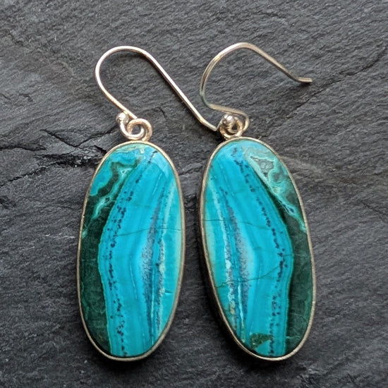 precious sparkle Jewellery Azurite Malachite Long Oval Sterling Earrings