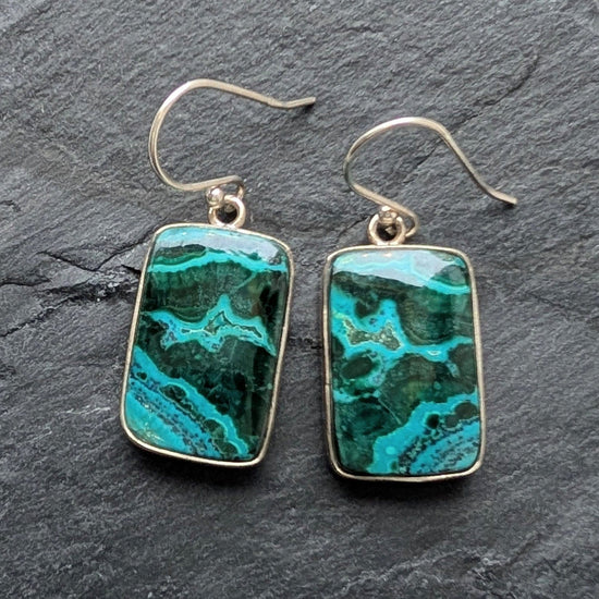 precious sparkle Jewellery Azurite Malachite Rectangle Sterling Earrings