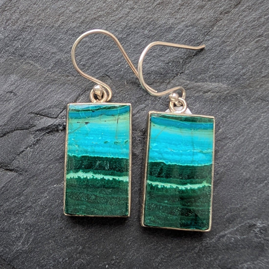 precious sparkle Jewellery Azurite Malachite Rectangular Sterling Earrings