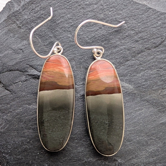 precious sparkle Jewellery Polychrome Jasper Long Oval Sterling Earrings