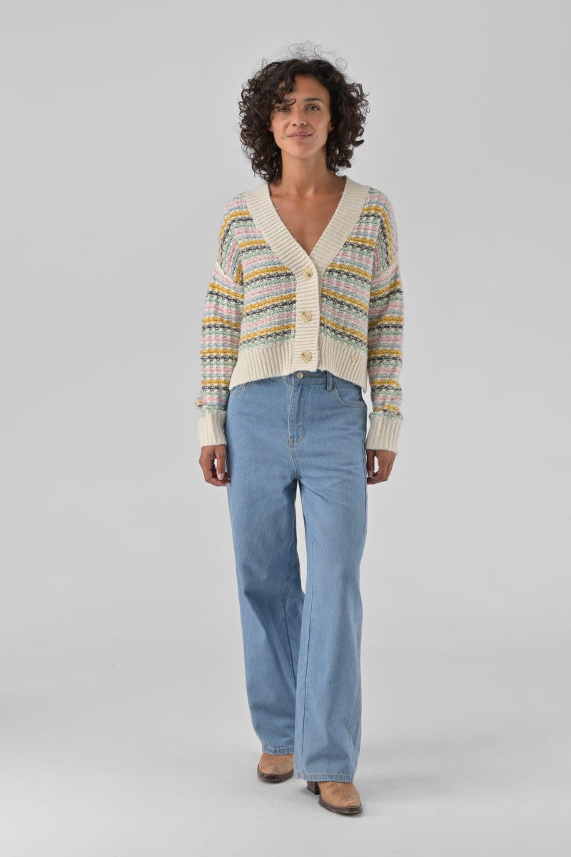 Orfeo Caleb Cardigan Ecru Stripe