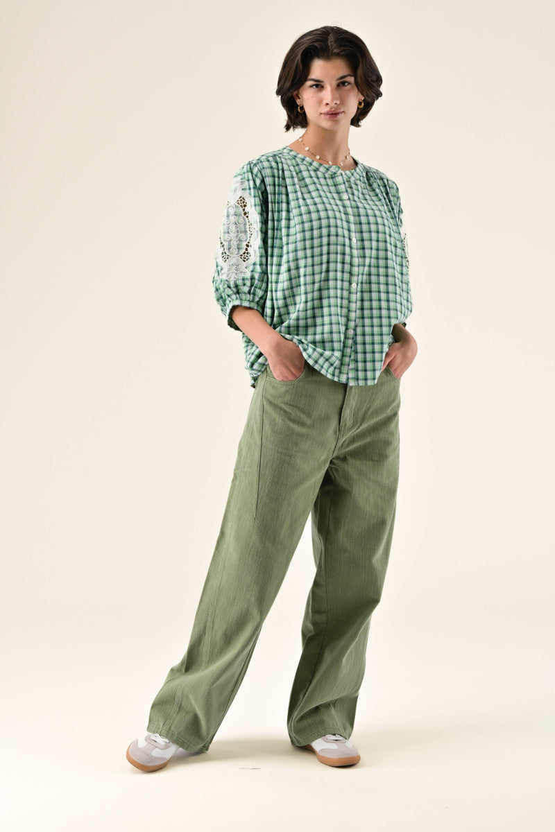 Orfeo Adrian Blouse Green Check - Precious Sparkle