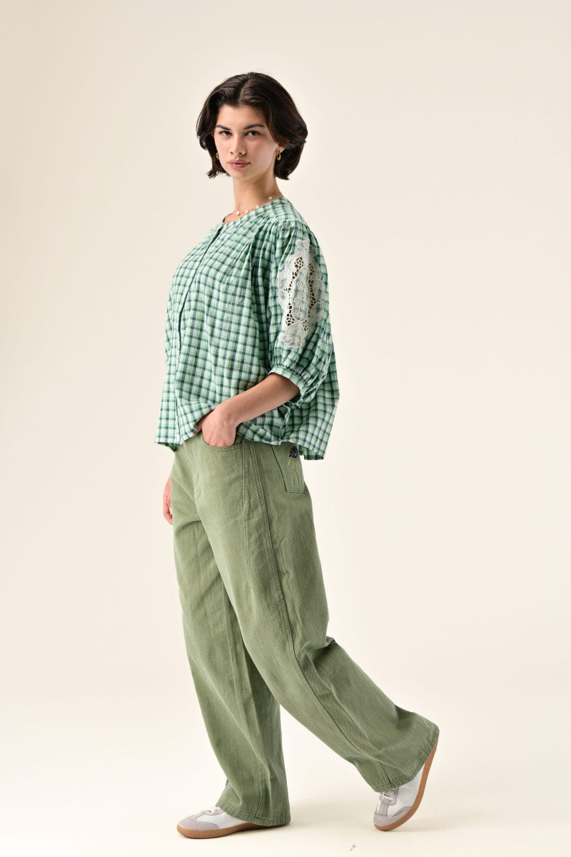 Orfeo Adrian Blouse Green Check - Precious Sparkle