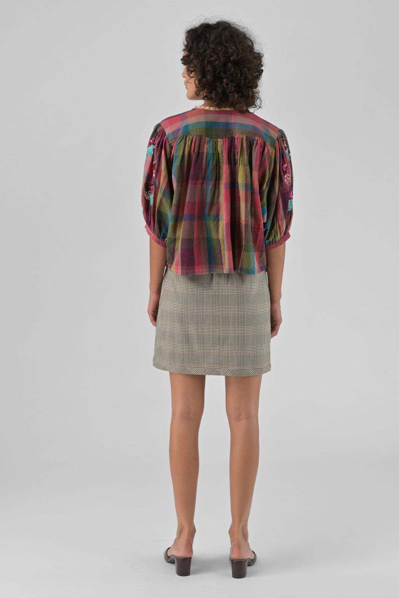 Orfeo Top Mara Multi Check & Sequins - Precious Sparkle